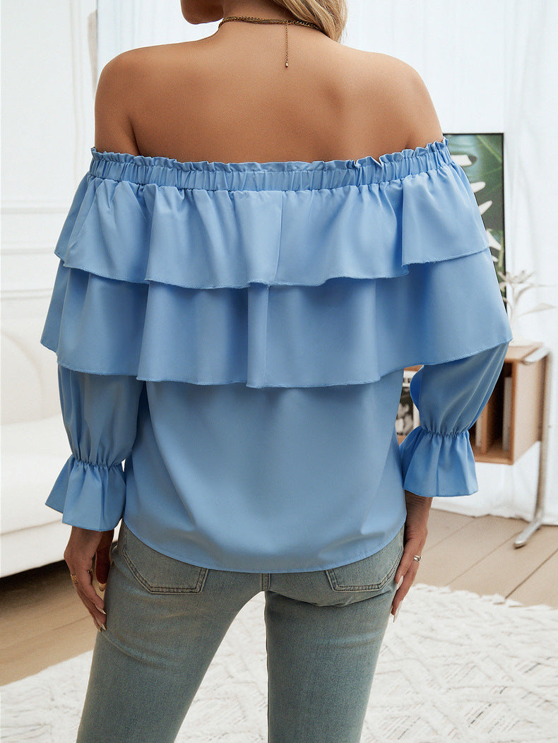 Loose Pleating Off-Shoulder Bishop Sleeves Top