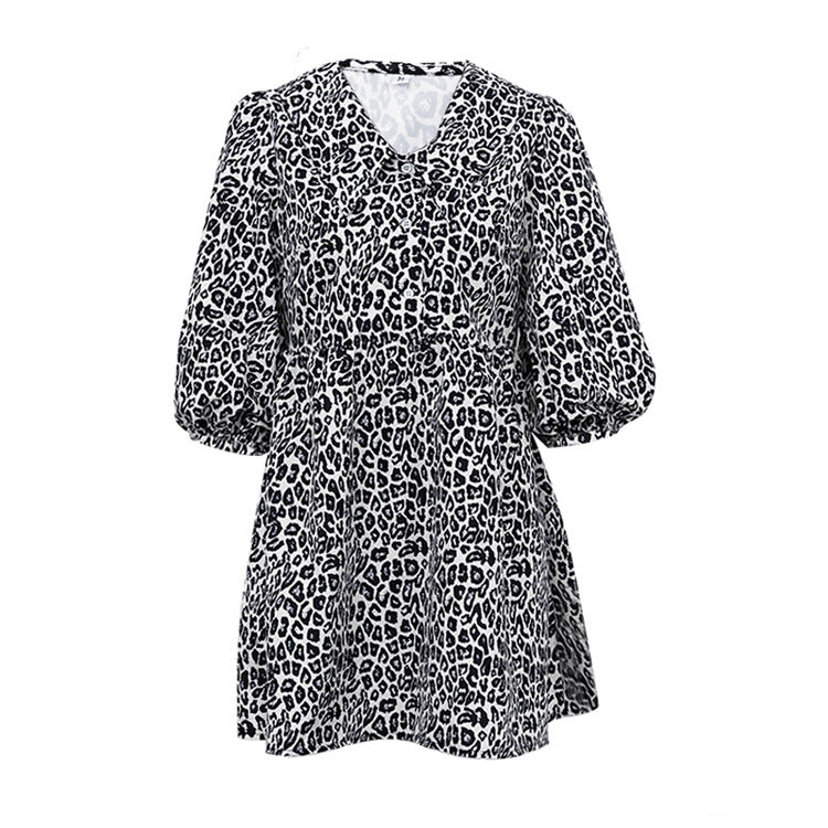 Peter Pan Collar Leopard Print Elegant Spring Dress