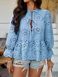 Casual Holiday Loose Lace-Up Blouse