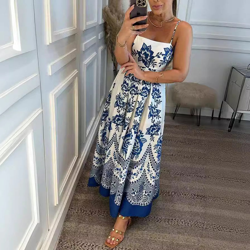 Ethnic Symmetrical Printed Suspender Dress