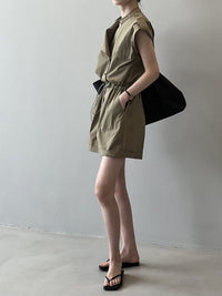 High-Waist Drawstring Cargo Overalls