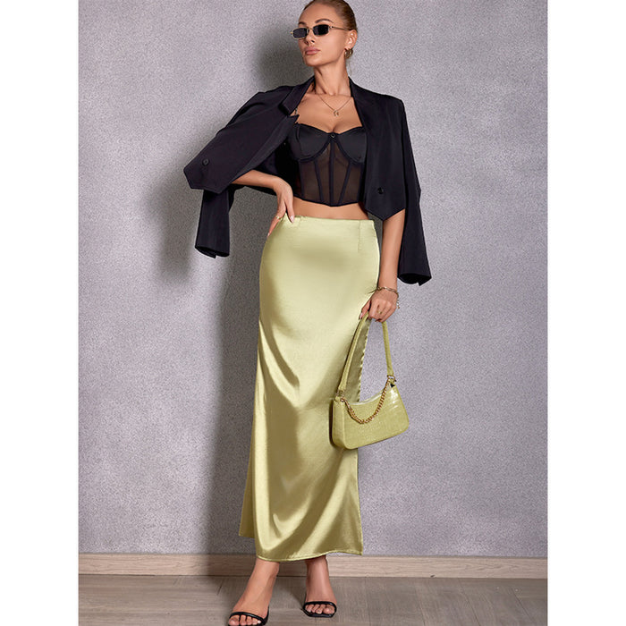 Spring Summer Artificial Silk Satin Skirt