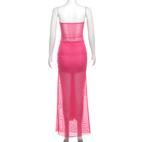 Spring Women Clothing Sexy Tube Top off Neck See through Tied Slim Fit Dress for Women