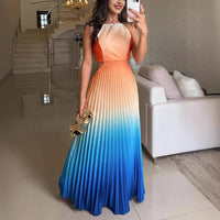 Gradient Pleated Backless Maxi Dress