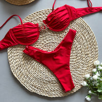 Solid Color Push-Up Bikini Set