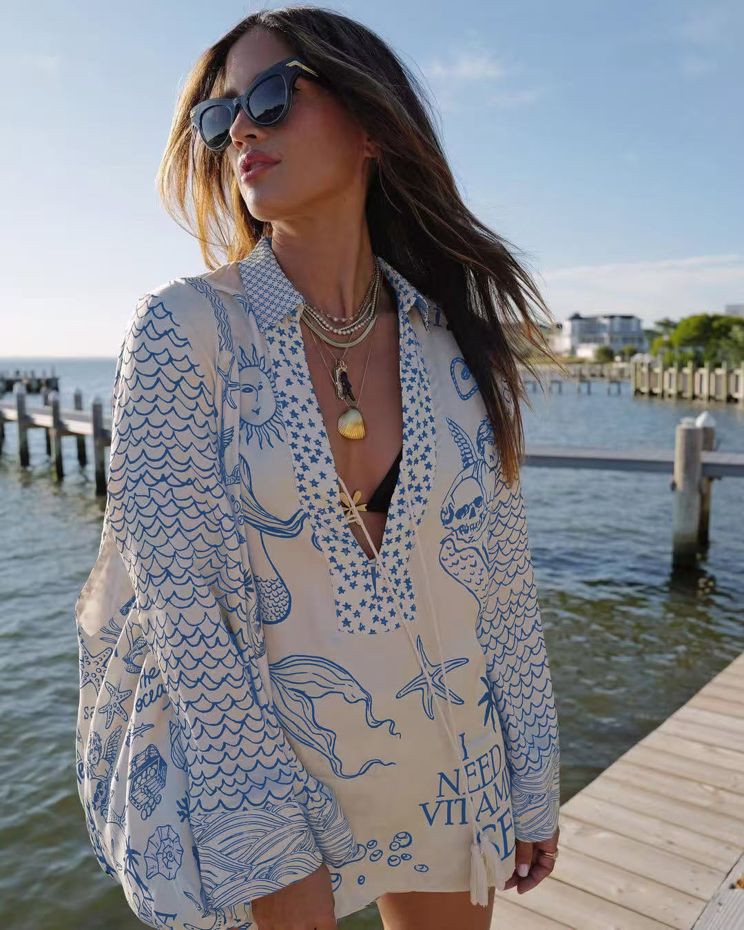 Printed Satin Shirt &amp; Pants Two-Piece Set