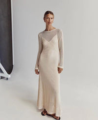 Mesh Cutout Knit Maxi Beach Dress