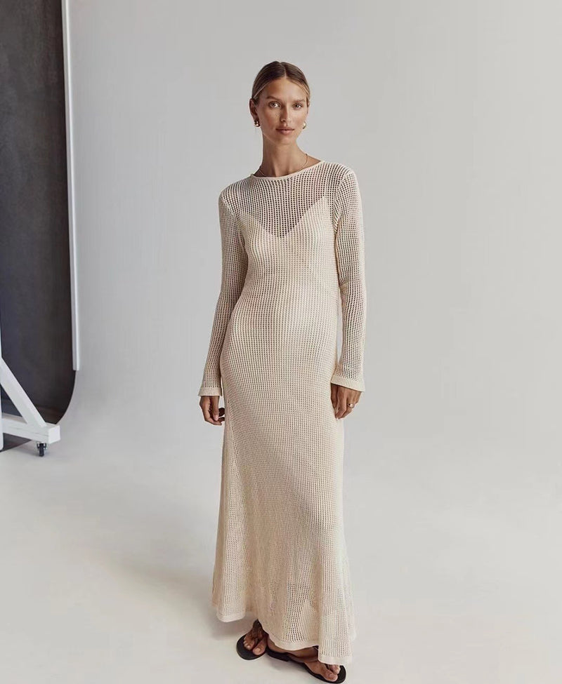 Mesh Cutout Knit Maxi Beach Dress