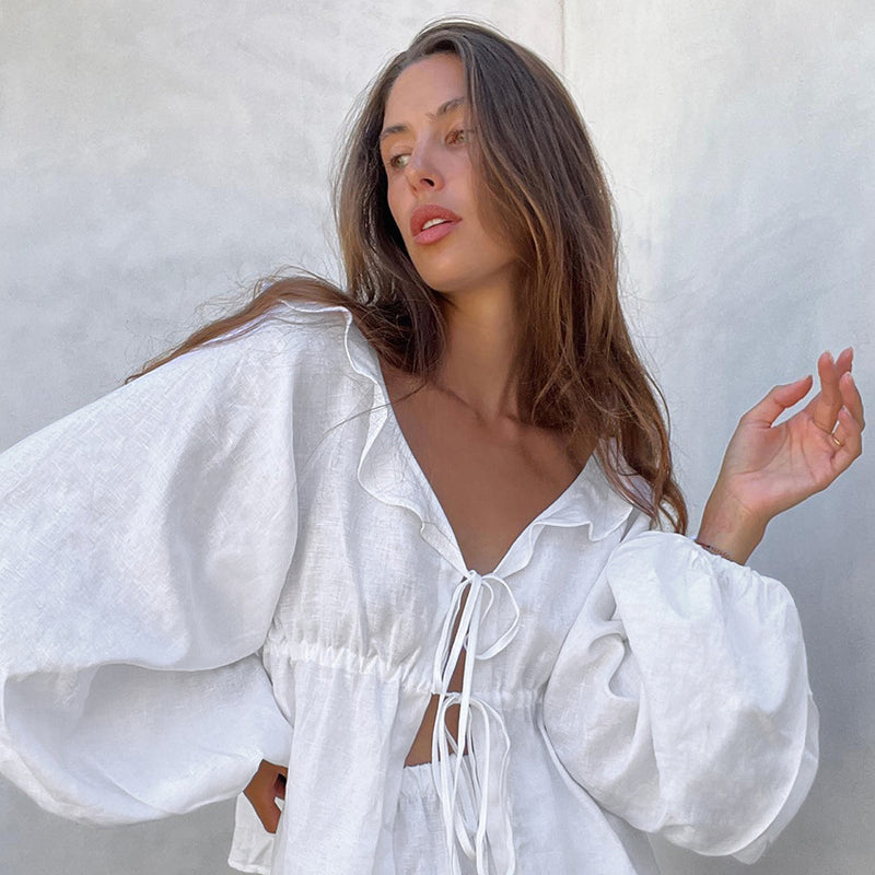 White Cotton-Linen Two-Piece Set