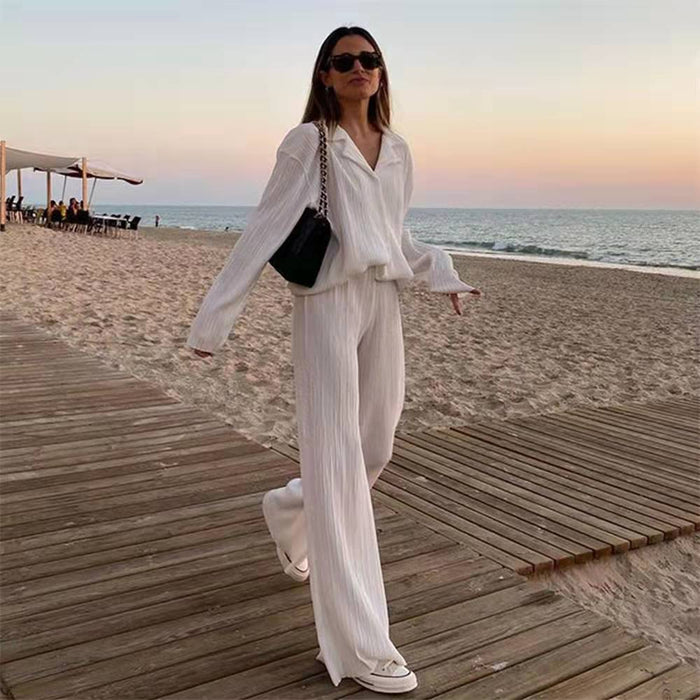 Spring and Summer Solid Color Textured Loose Slimming Pleated Casual Suit