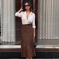 Vintage-Inspired Brushed Velvet Maxi Straight Skirt