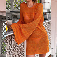 Knitted Loose Bat Sleeve Sexy Backless Beach Bikini Cutout Blouse Dress Women Crochet hook