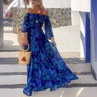Off-Shoulder Printed Swing Maxi Dress