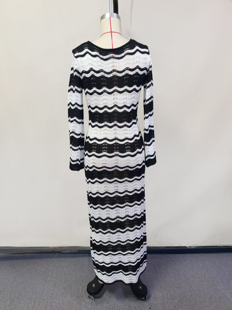 Striped Knitted Hollow-Out Beach Dress