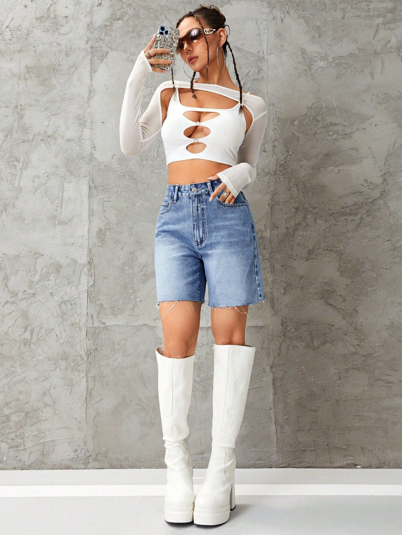 Casual High-Waisted Denim Shorts