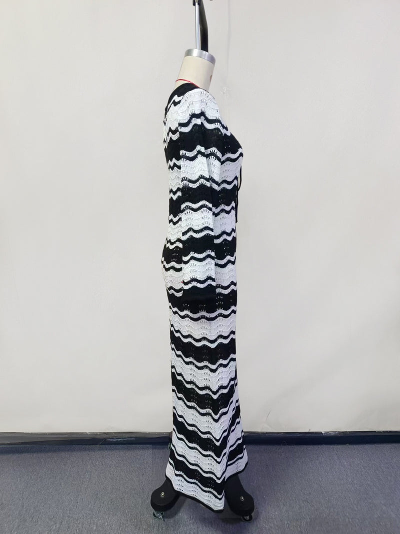 Striped Knitted Hollow-Out Beach Dress