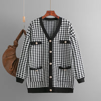 Houndstooth V-Neck Knitted Cardigan