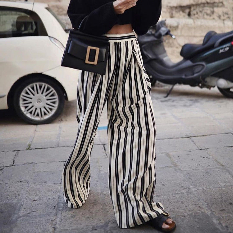 Striped Wide-Leg High-Waist Trousers