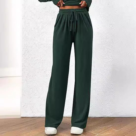 Autumn Casual Suit Asymmetric Long Sleeve T Shirt Wide Leg Pants Casual Wear Sportswear