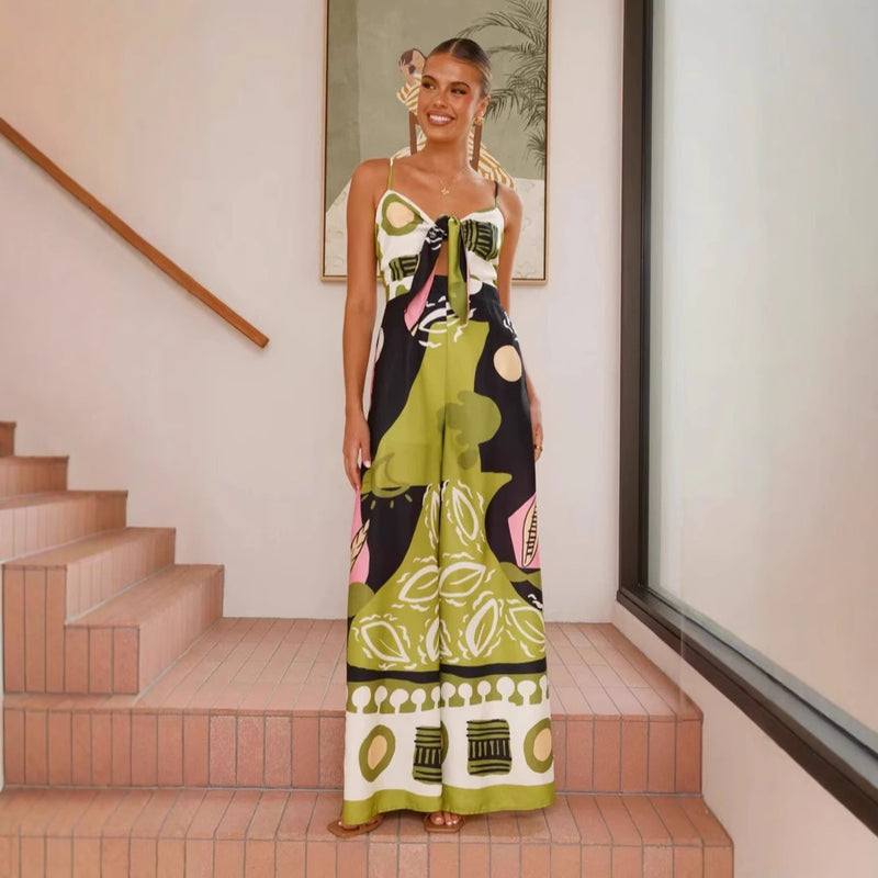 Printed Cropped Wide-Leg Jumpsuit