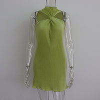 Off-Shoulder Twisted Pleated Short Dress