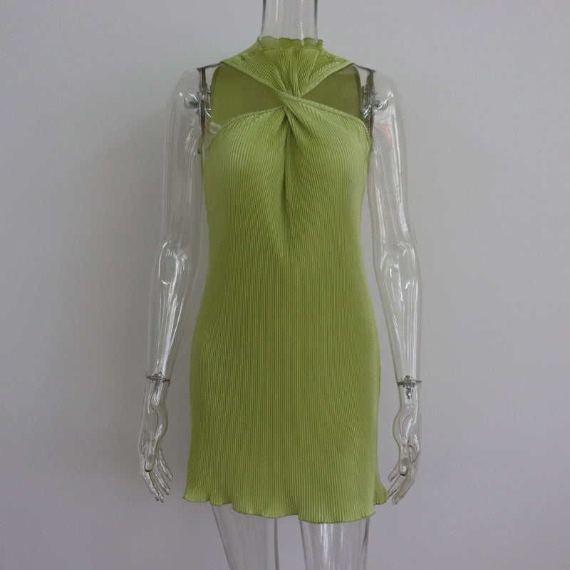 Off-Shoulder Twisted Pleated Short Dress