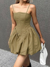 Tight Boning Corset Bubble Mini Dress Summer Pleated Slim Fit Suspenders Puff Dress