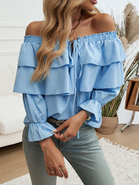 Loose Pleating Off-Shoulder Bishop Sleeves Top