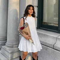 White Bow Lace-Up Elegant Loose Short Dress