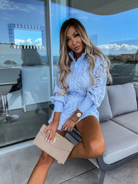 Lace Trimmed Stand Collar Shorts Suit