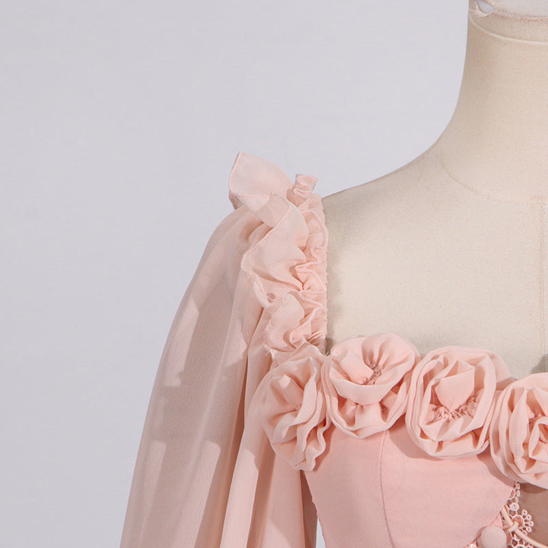 French Elegant Beautiful Dress Autumn Stitching Floral Design High Sense Dress Women