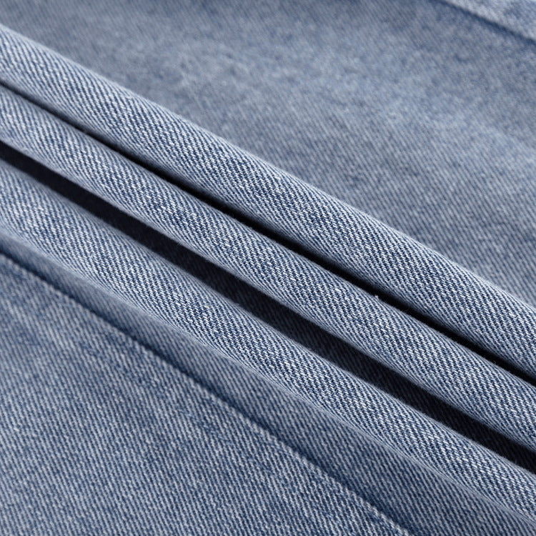 Cotton Simple Retro Long A line Skirt Split Denim Dress