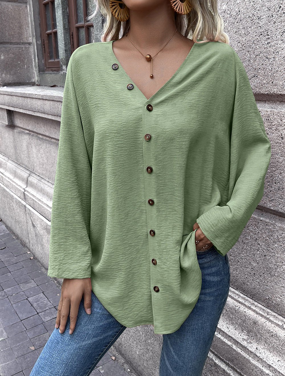 Single-Breasted Long-Sleeved Cardigan Shirt
