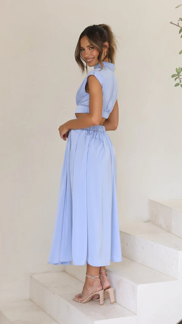 Stand Collar Cutout Maxi Dress