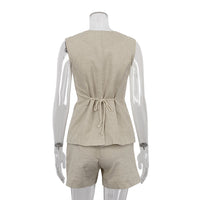Cotton Linen Sleeveless Waistcoat & Shorts Set