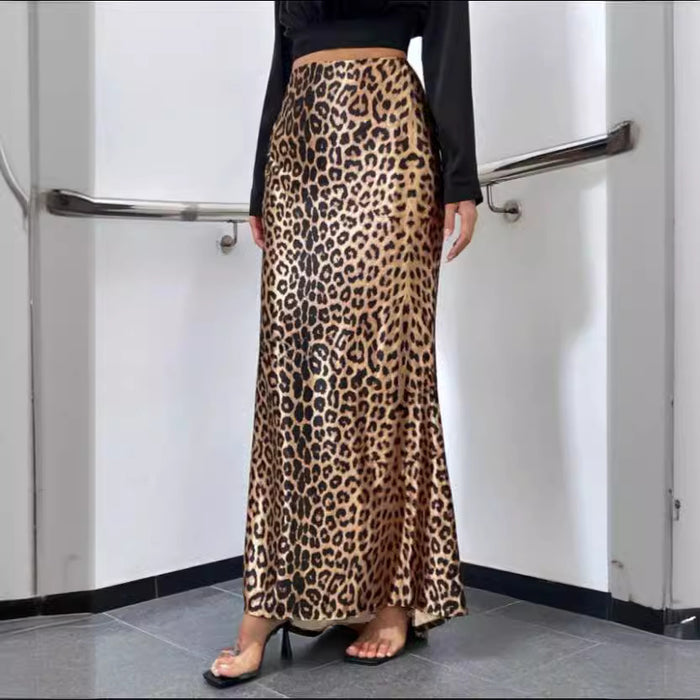 Leopard Print Sheath Fishtail Skirt