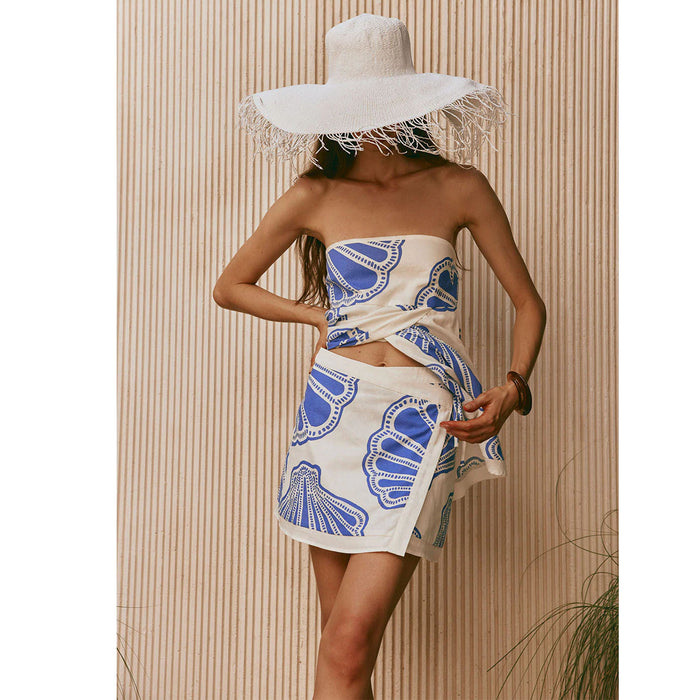 Summer Loose Printed Sleeveless Tube Top Shorts Set