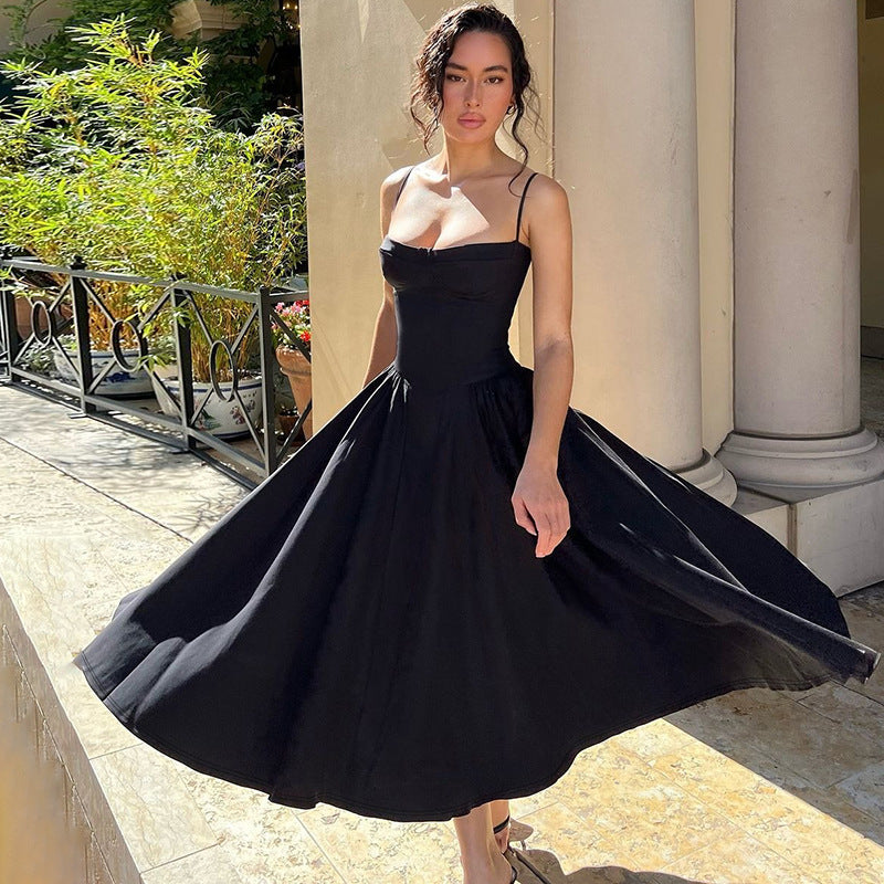 Waist-Trimming Slim Backless Sling Dress