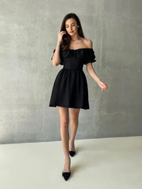 Off Shoulder Short Sleeve Lace-Up Dress