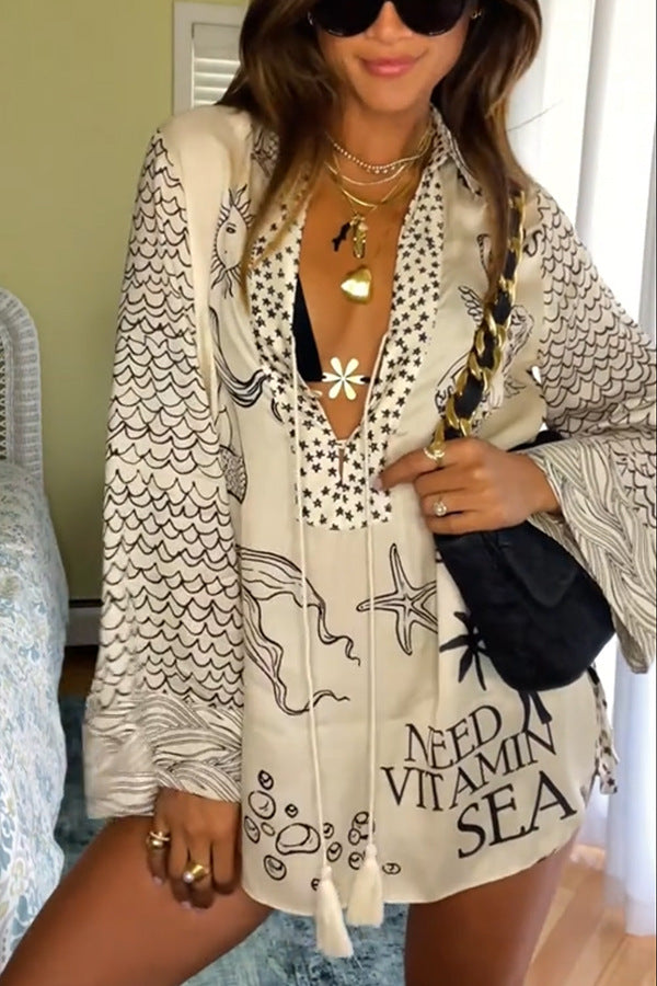 Printed Satin Shirt &amp; Pants Two-Piece Set