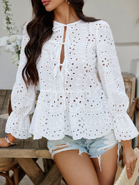 Casual Holiday Loose Lace-Up Blouse