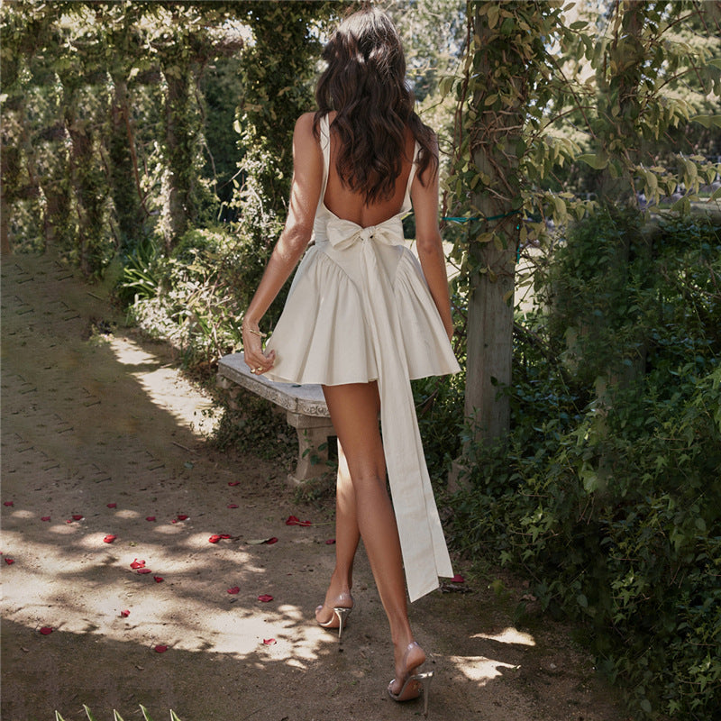 Sexy Backless Lace-Up Bow Evening Dress