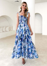 Floral Smocked Slit Maxi Dress