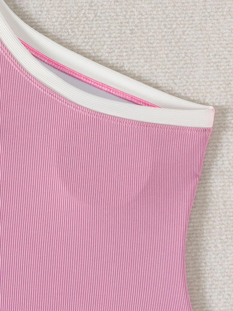 One-Shoulder Solid Color Swimsuit