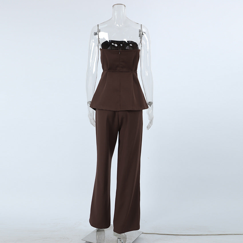 Retro Tube Top &amp; Wide-Leg Pants Set