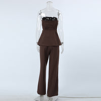 Retro Tube Top &amp; Wide-Leg Pants Set