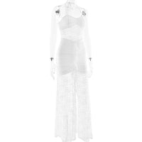Summer Elegant Halter Lace Maxi Dress Sexy Sleeveless Backless Slim Fit Dress Women