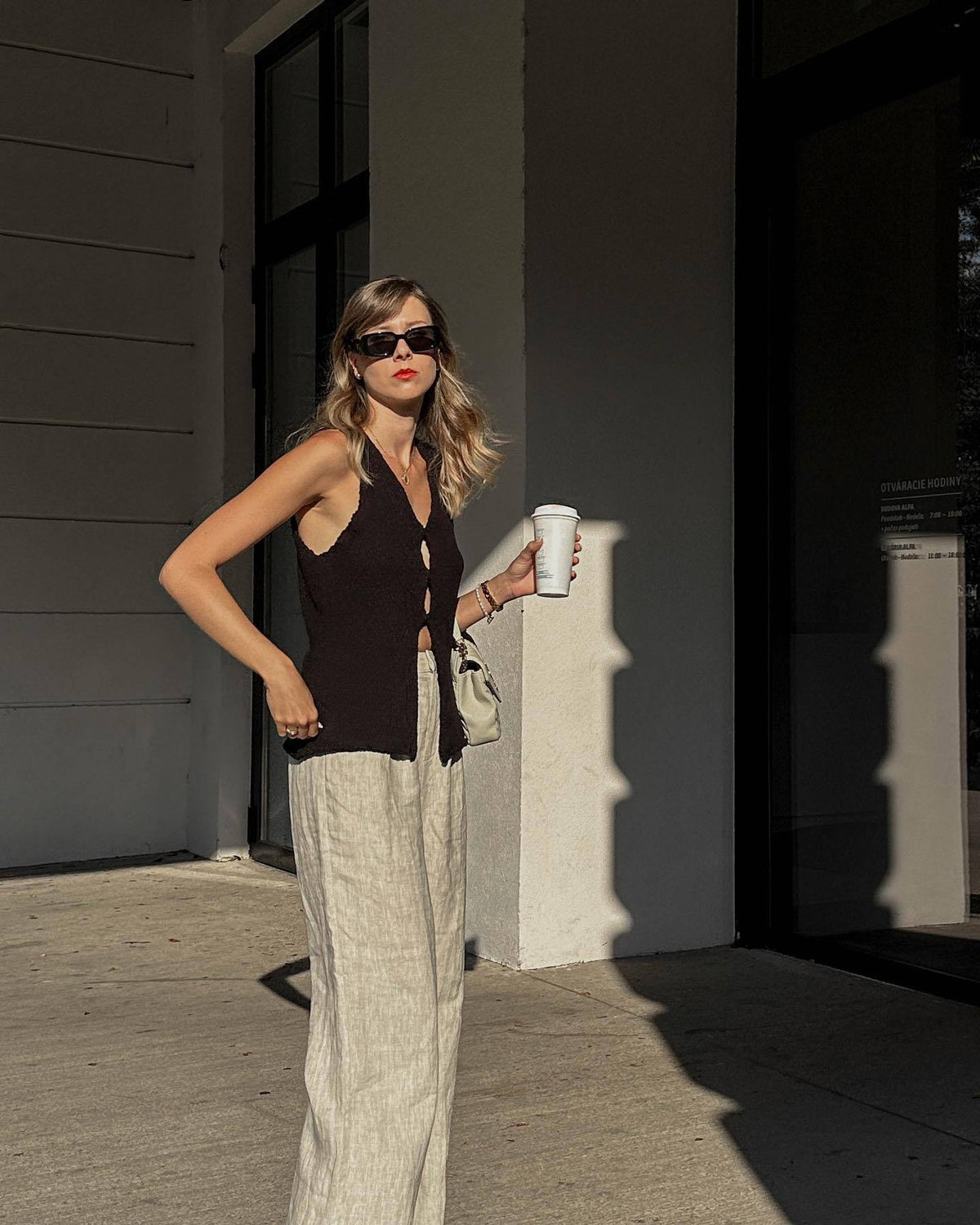 Slim V-Neck Top & Pleated Skirt Set