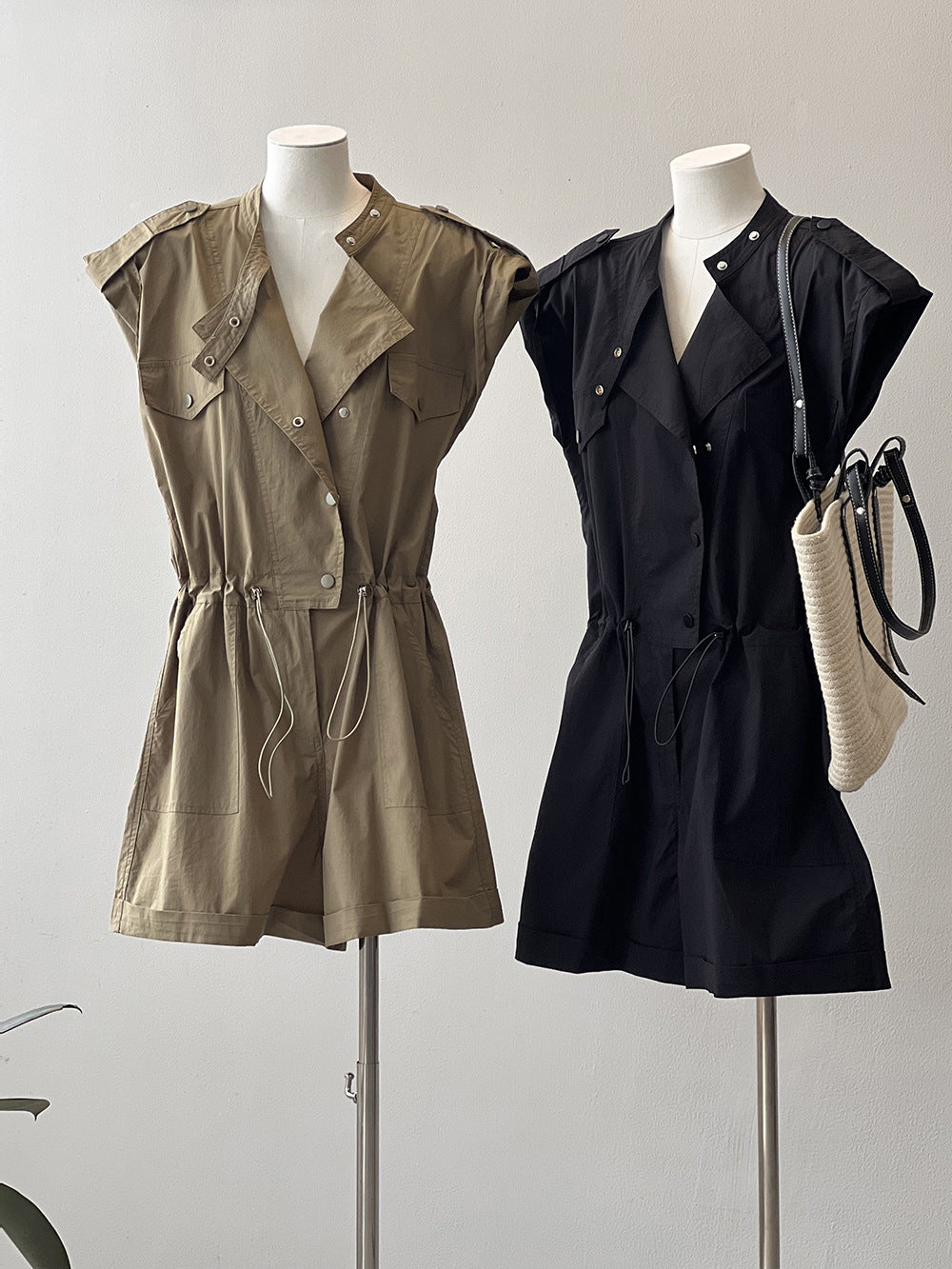 High-Waist Drawstring Cargo Overalls
