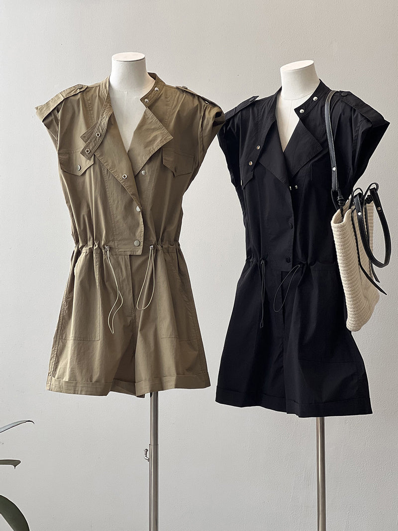 High-Waist Drawstring Cargo Overalls